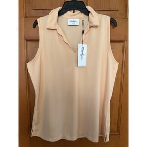 Women's Walter Hagen Clubhouse Scalloped Sleeveless Polo Peach Fuzz Size XL NWT